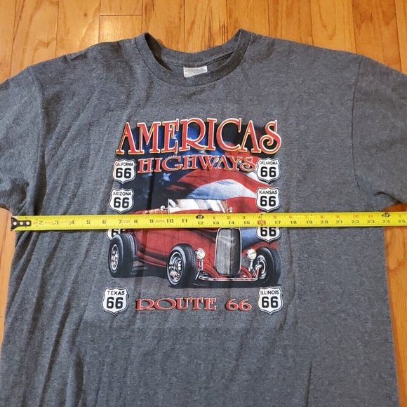 Route 66 T Shirt Men X- Large Adult Gray Americas Highway Classic Cars Vtg - Picture 5 of 6